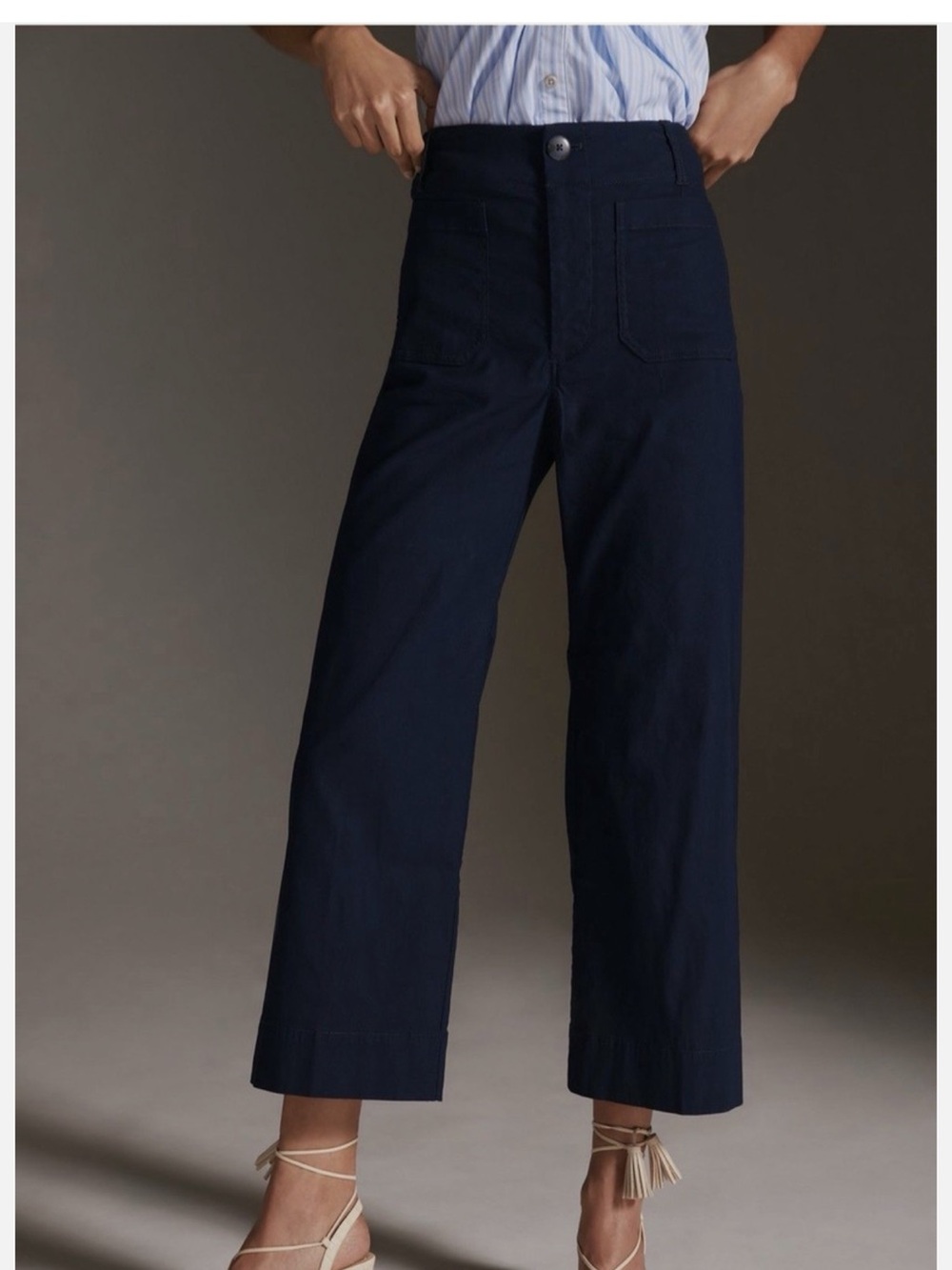 Anthropologie The Colette Navy Cropped Wide-Leg Pants